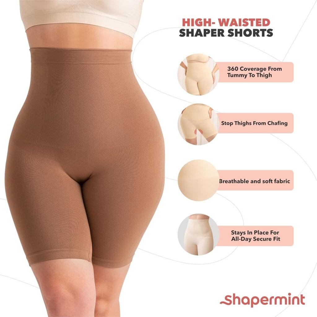 SHAPERMINT High Waisted Body Shaper Shorts Shapewear for Women Tummy Control Thigh Slimming Technology