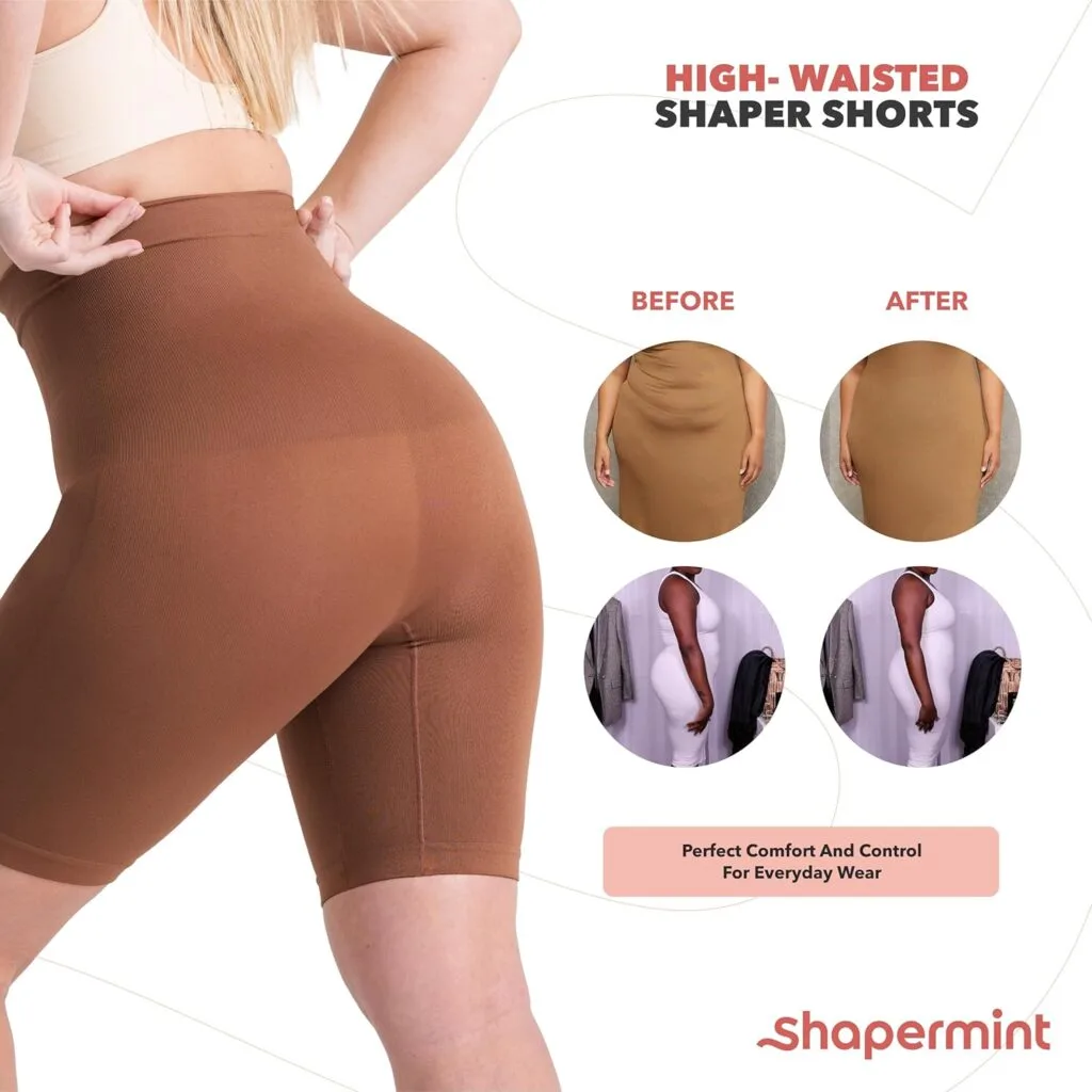 SHAPERMINT High Waisted Body Shaper Shorts Shapewear for Women Tummy Control Thigh Slimming Technology