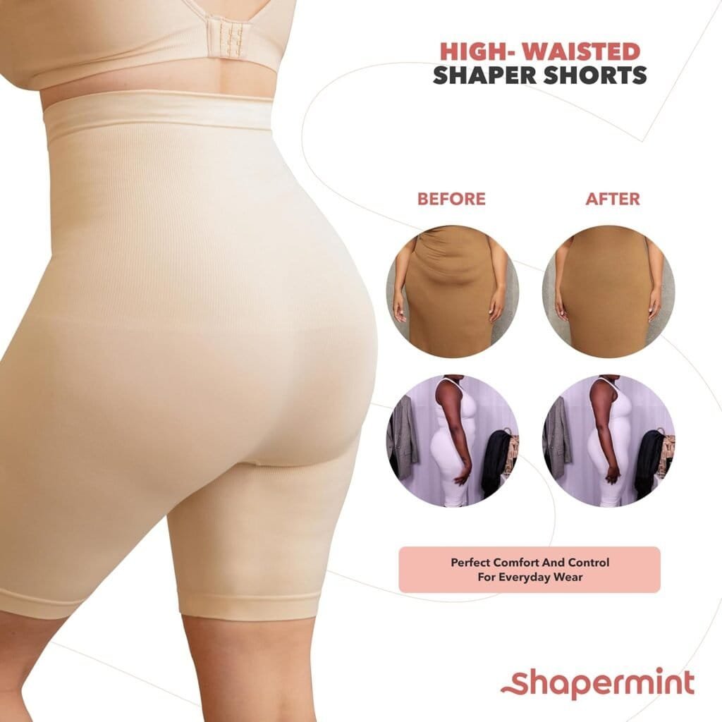 SHAPERMINT High Waisted Body Shaper Shorts Shapewear for Women Tummy Control Thigh Slimming Technology