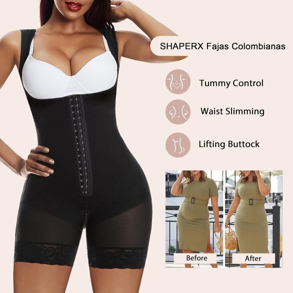 SHAPERX Shapewear for Women Tummy Control Fajas Colombianas Body Shaper Zipper Open Bust Bodysuit