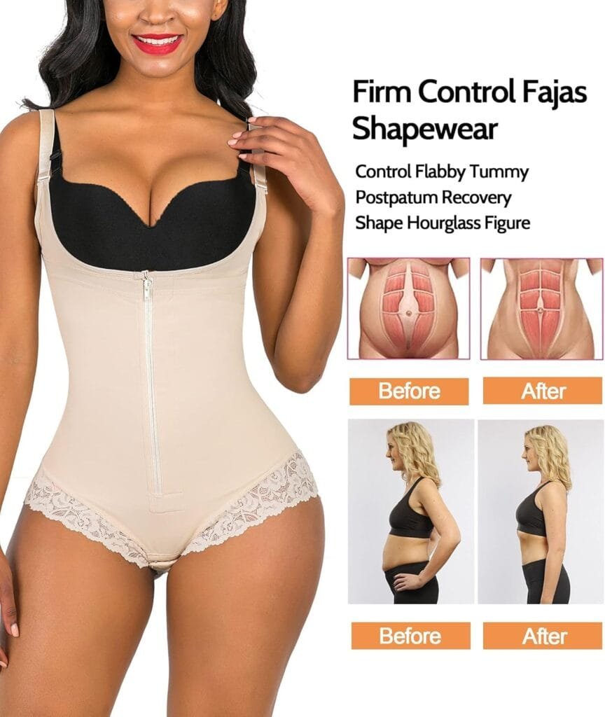 SHAPERX Shapewear for Women Tummy Control Fajas Colombianas Body Shaper Zipper Open Bust Bodysuit