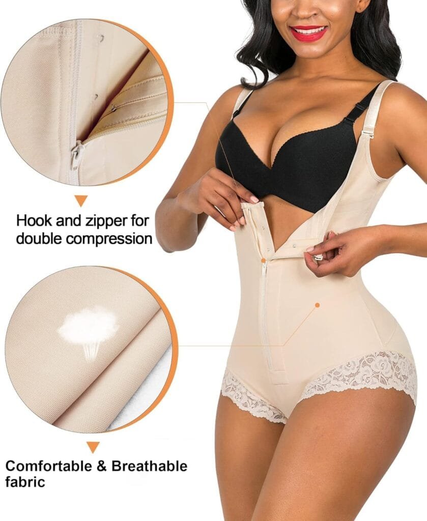 SHAPERX Shapewear for Women Tummy Control Fajas Colombianas Body Shaper Zipper Open Bust Bodysuit