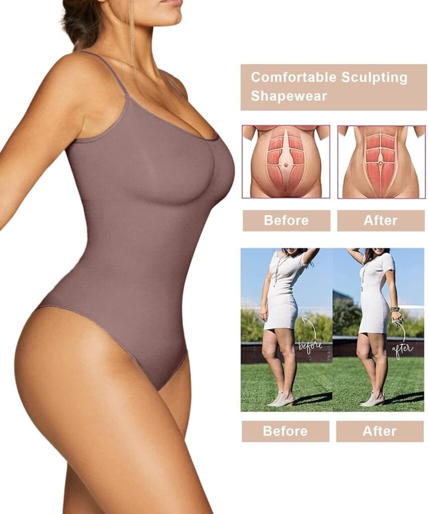 SHAPERX Womens Shapewear Bodysuit Tummy Control Body Shaper Seamless Sculpting Snatched Waist Body Suit