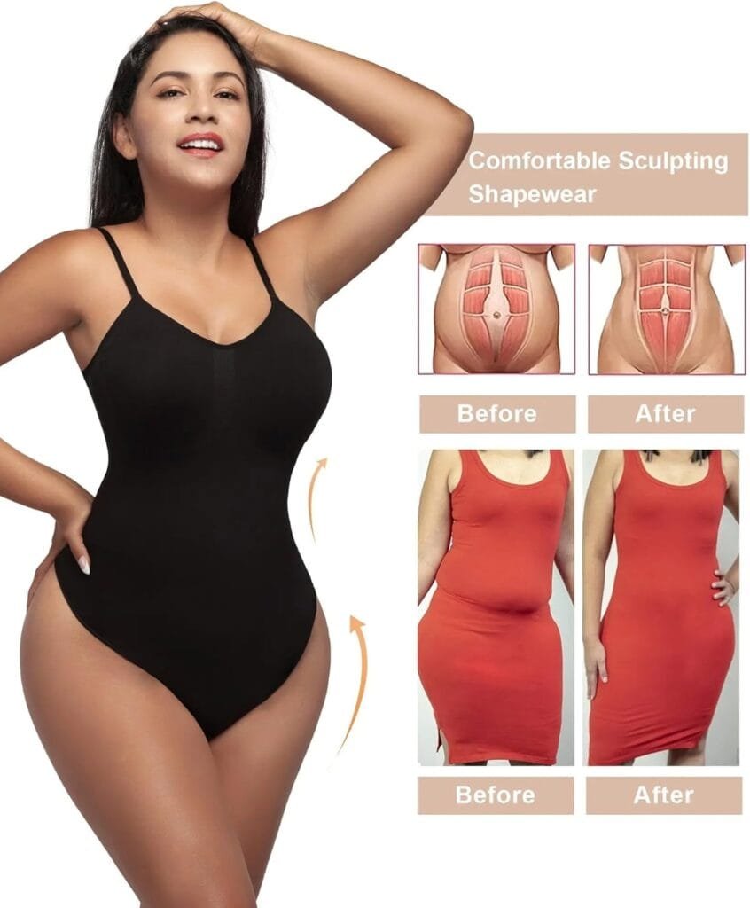 SHAPERX Womens Shapewear Bodysuit Tummy Control Body Shaper Seamless Sculpting Snatched Waist Body Suit